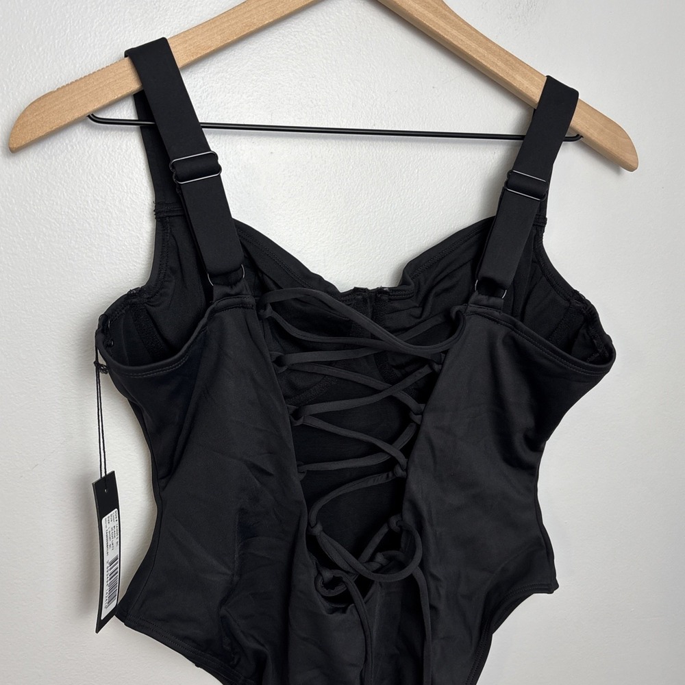 TA3 Hi Cut Lifty One-Piece Swimsuit Large Short B/C Cup Black Shapewear NEW - Picture 8 of 12